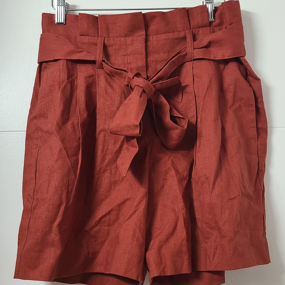 Boden St Ives Paperbag Shorts Women 4 Rust Linen Blend Tie Belt High Waist - Picture 3 of 5